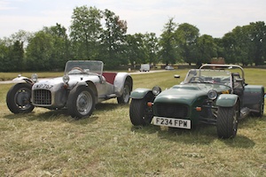 Parked at Long Melford, Tom Johnston's Original Lotus 6 next to Eric (his dad's) Avon